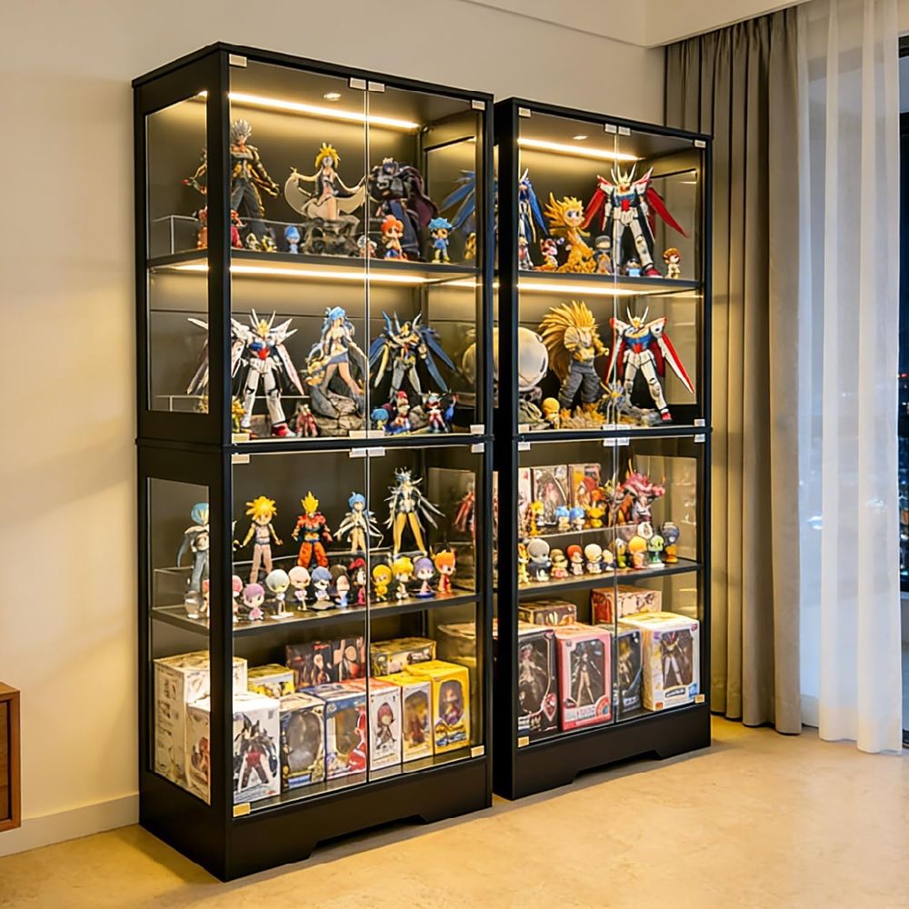 Collectible & Vintage Dolls For Christmas - Dual-Tier Glass Display Cabinet with 3-Color