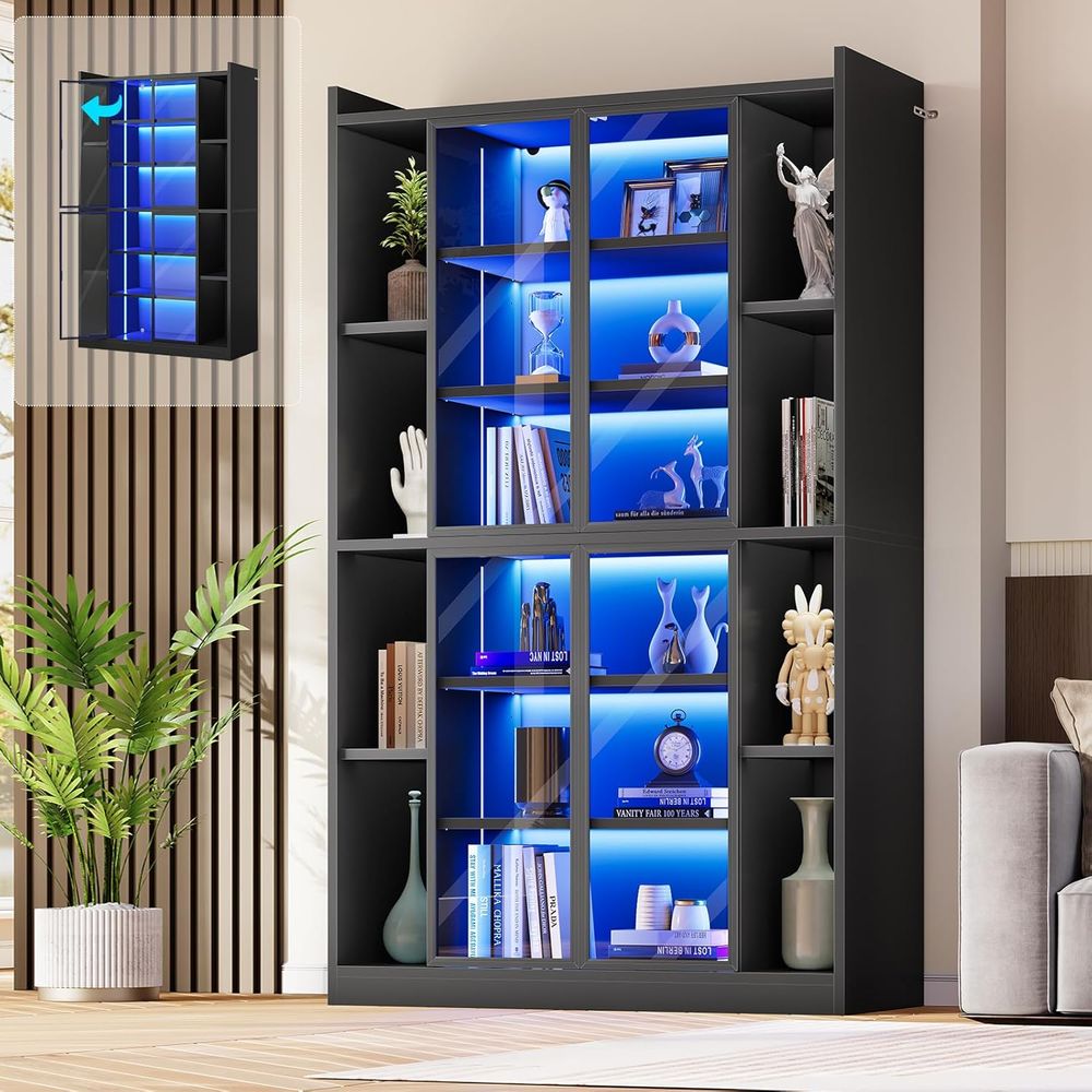 Collectible & Vintage Dolls For Christmas - 6-Tier Black Acrylic Glass Display Cabinet