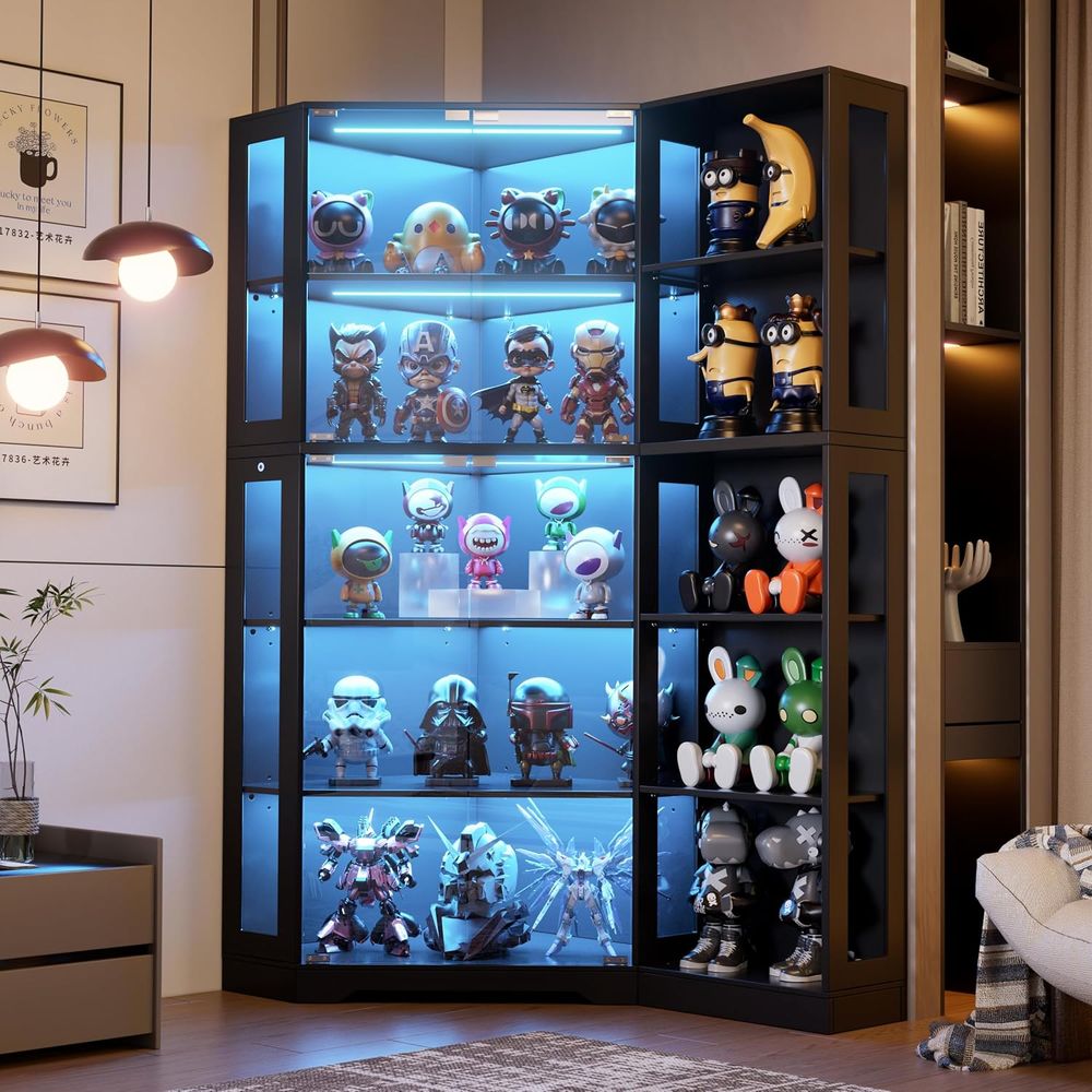 Collectible & Vintage Dolls For Christmas - 5-Tier LED Lighted Glass Display Cabinet