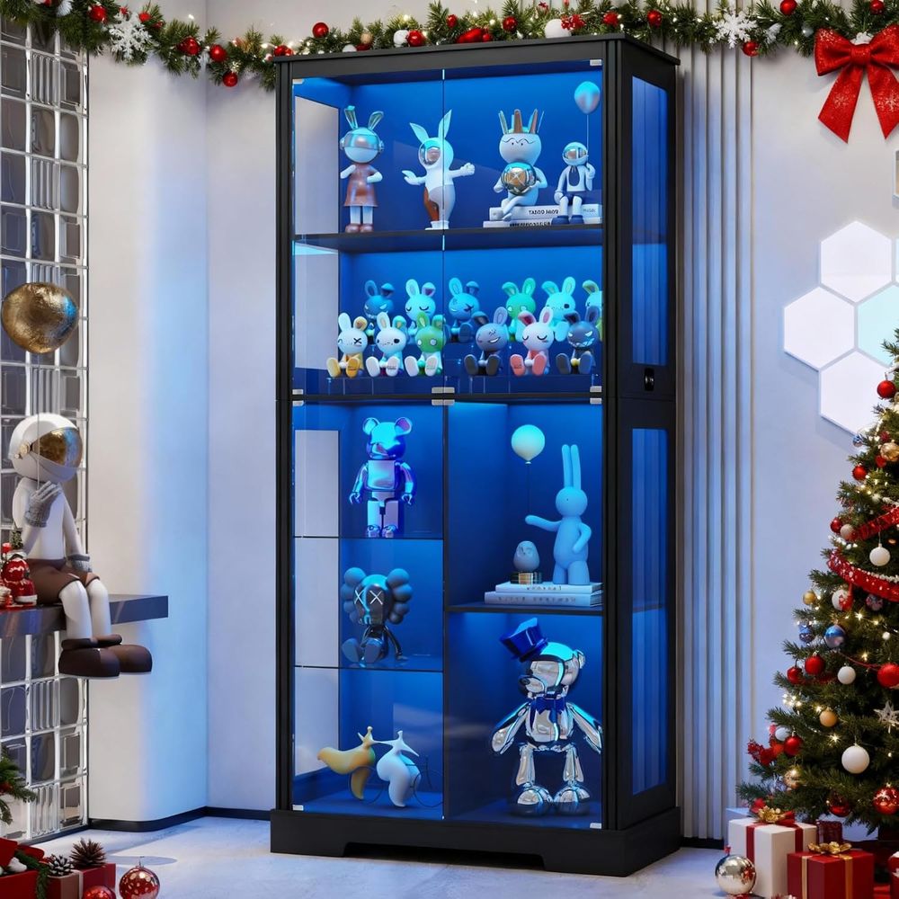 Collectible & Vintage Dolls For Christmas - 71 Illuminated Glass Curio Cabinet with