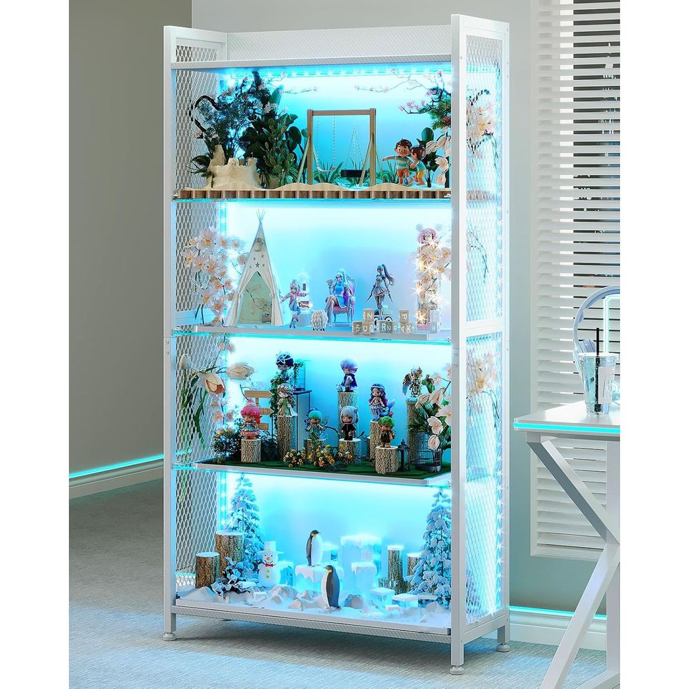 Collectible & Vintage Dolls For Christmas - Illuminated Glass Display Cabinet with 4