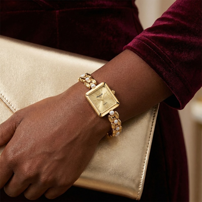 Vintage Watch Crystal - Luxury Golden Women's Watch Fashion Elegant